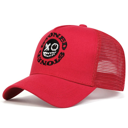 Smiley Face Embroidery Baseball Cap Mesh Trucker, Adjustable, Unisex