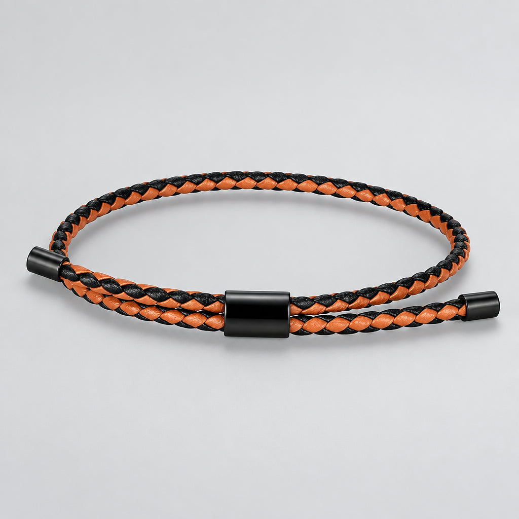 Braided Leather Bracelet – Adjustable Stainless Steel Lock Charm