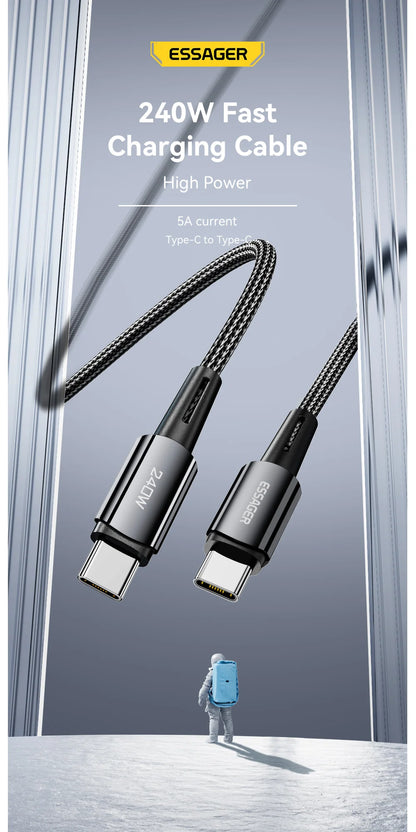 USB-C to USB-C Braided Cable – 1 or 2 m, Dark Grey