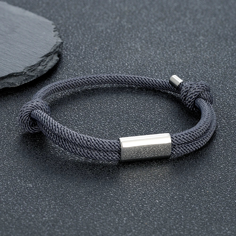Adjustable Rope Bracelet – Blank Silver-Tone Accent, 14 Colors