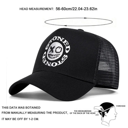 Smiley Face Embroidery Baseball Cap Mesh Trucker, Adjustable, Unisex