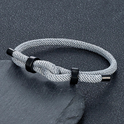 Adjustable Rope Bracelet Black Steel Charm, Waterproof & Durable deideas