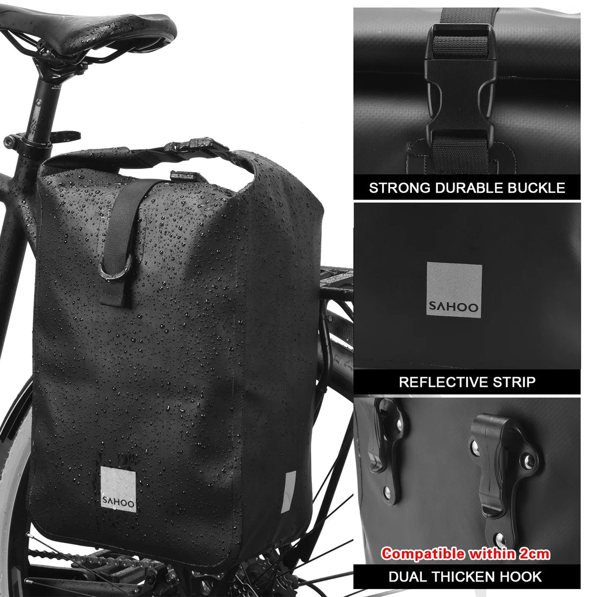 Waterproof Bike Rear Pannier Bag  10L Large Capacity with Reflective Strips deideas