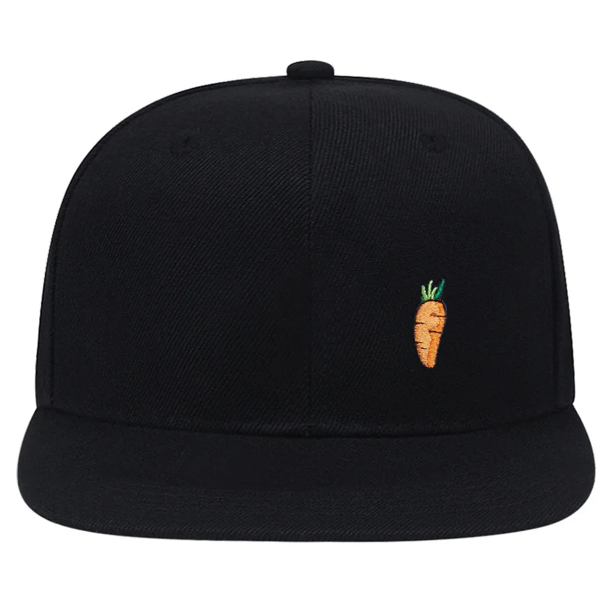 Carrot Embroidered Cap – Black, Flat Brim
