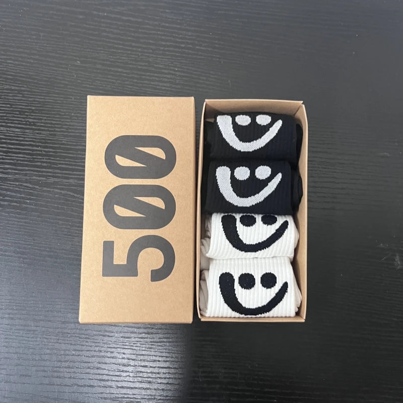 Smiley Face Socks – Cotton Blend, 4-Pair Box, EU 36–43