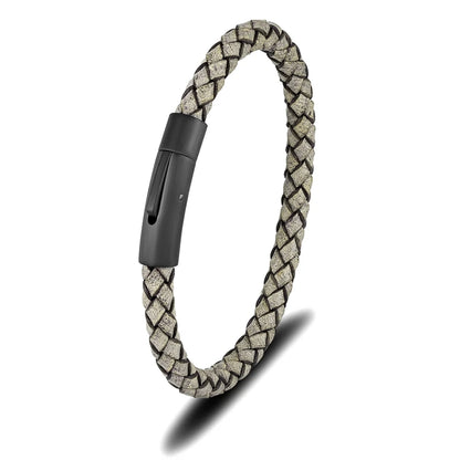 Braided Leather Bracelet – Barrel Clasp, 9 Colors, 19–23 cm