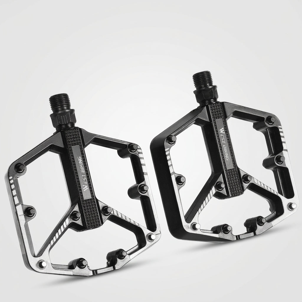 Aluminum Flat Bike Pedals – Double-Sided Pins, Black Pair