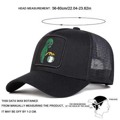Gorra de béisbol con bordado Alien y rejilla trucker, ajustable, unisex