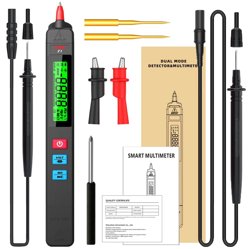 Digital multimeter, voltage detector, tester, contactless smart electric pen, NCV, live cable continuity test, Hz ohms, DC, AC meter deideas