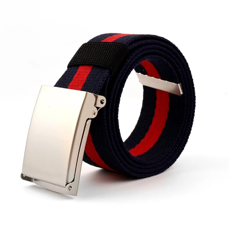 Striped Canvas Belt – Metal Buckle, 6 Styles