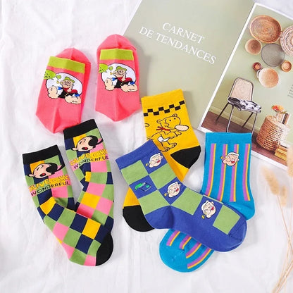 Cartoon Jacquard Crew Socks – Unisex EU 35–41