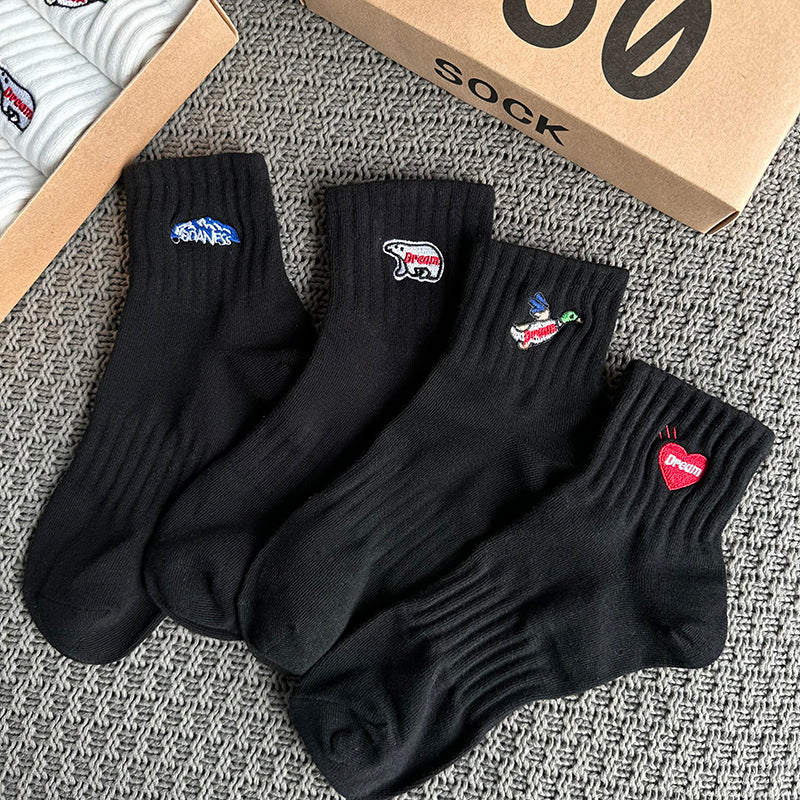 Embroidered Ribbed Socks 4-Pack – Boxed Cotton Blend