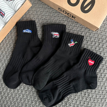 Embroidered Ribbed Socks 4-Pack – Boxed Cotton Blend