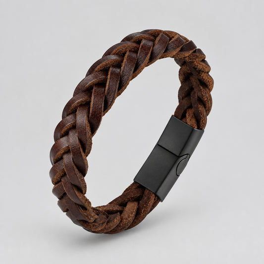 Race Line Brushed Black Leather & Steel Men’s Bracelet deideas