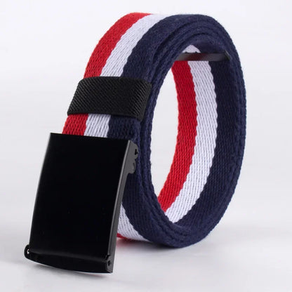 Striped Canvas Belt – Metal Buckle, 6 Styles