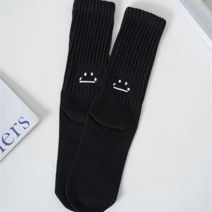Smiley Face Crew Socks – Ribbed Cotton Blend, EU 35–44
