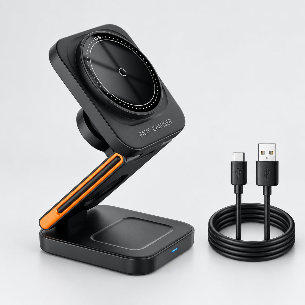 Foldable Magnetic Wireless Charging Station for iPhone, Apple Watch and AirPods deideas
