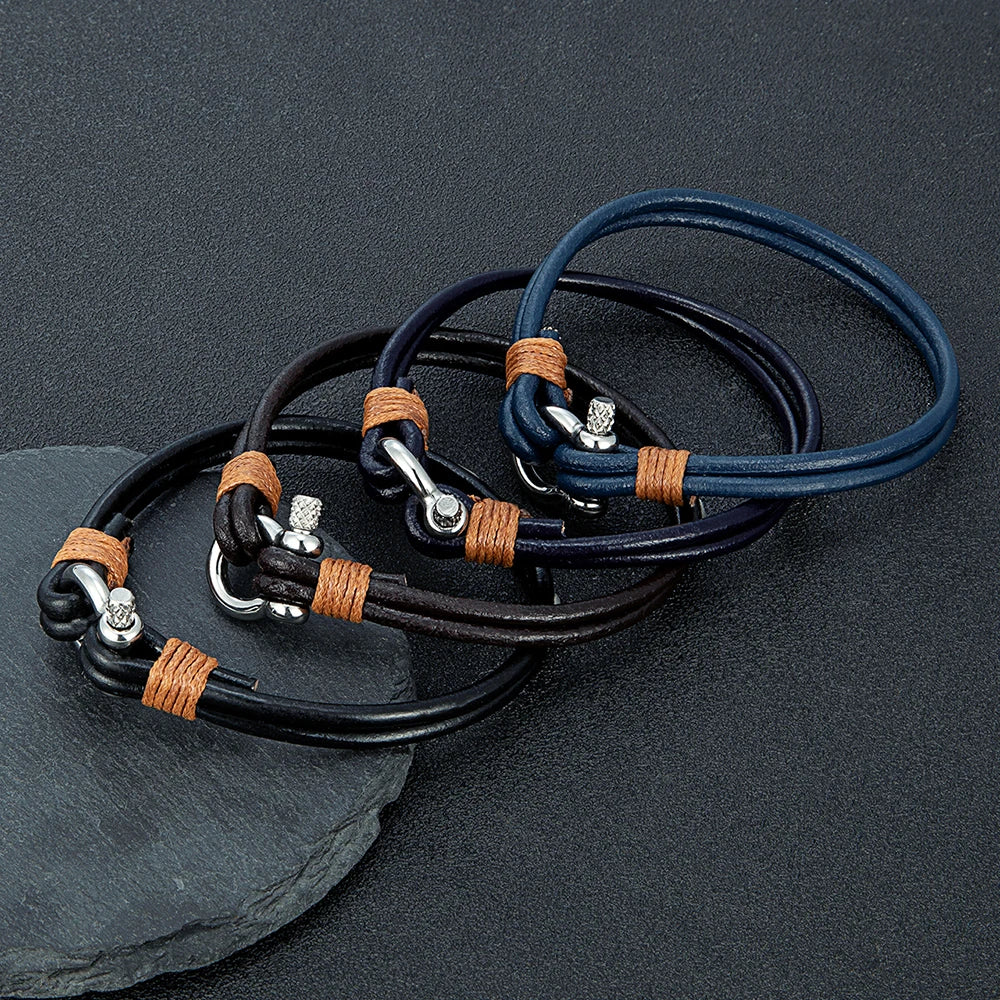 Leather Shackle Bracelet – Screw-Pin Closure, 4 Colors