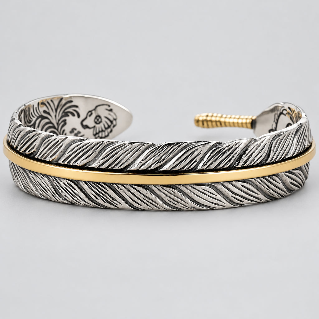 Wild Spirit Feather Cuff  Adjustable Silver Bracelet for Men deideas