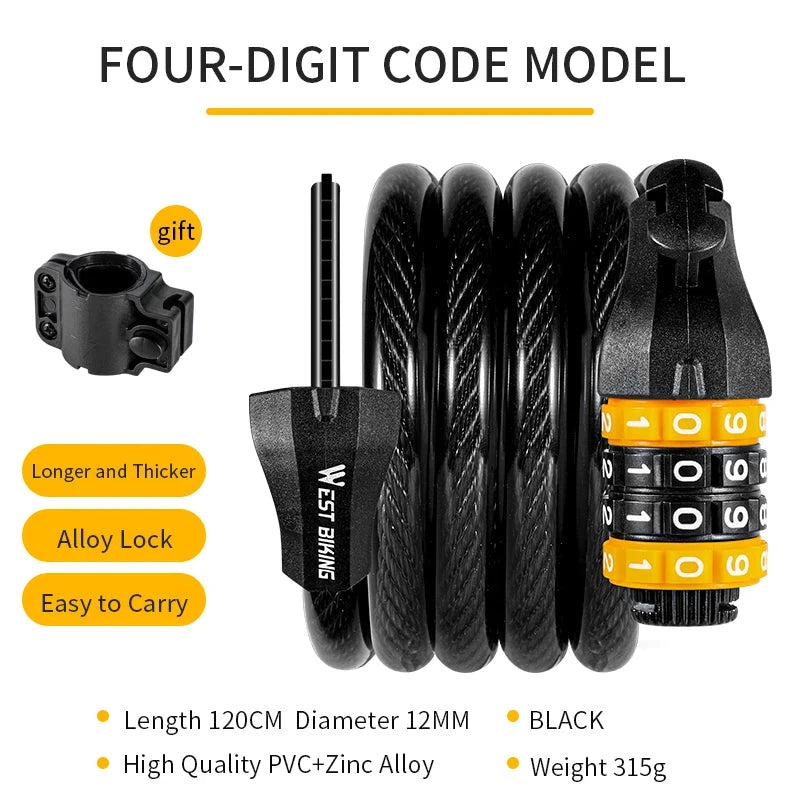Bike Cable Lock Anti-Theft Password Security for MTB, Road, Scooter & Motorcycle deideas