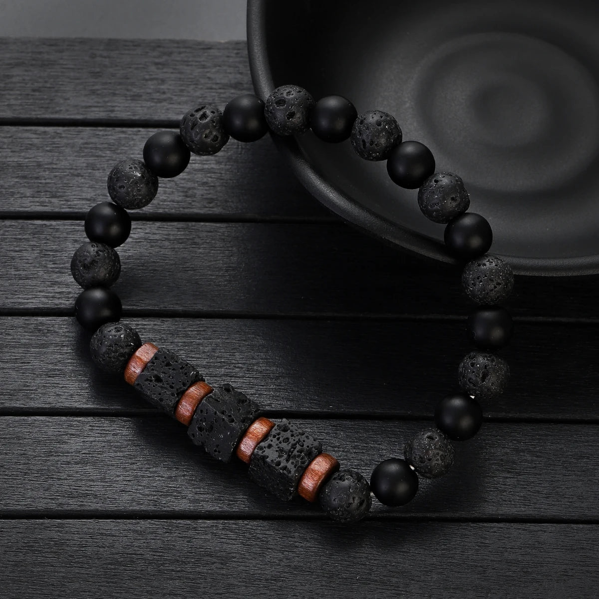 Surf Spirit Volcanic Lava Stone Bracelet  Natural Black Onyx Beads with Healing Properties