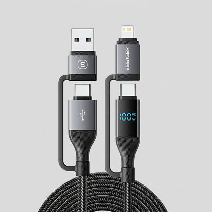 4-in-1 USB Cable – 100W USB-C, Lightning, Power Display