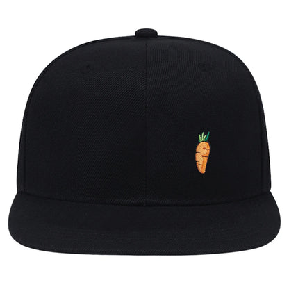 Carrot Embroidered Cap – Black, Flat Brim