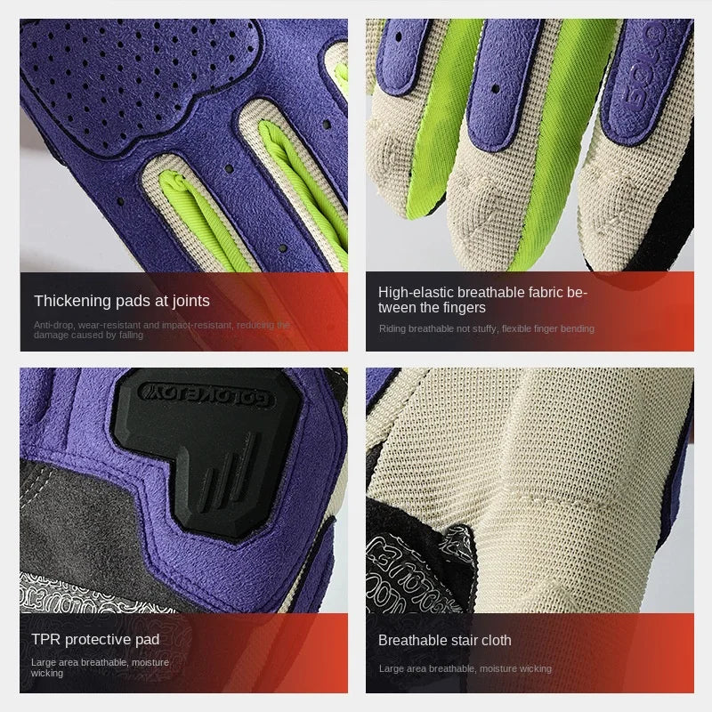 Full-Finger Riding Gloves – Color-Block Design, S–XXL