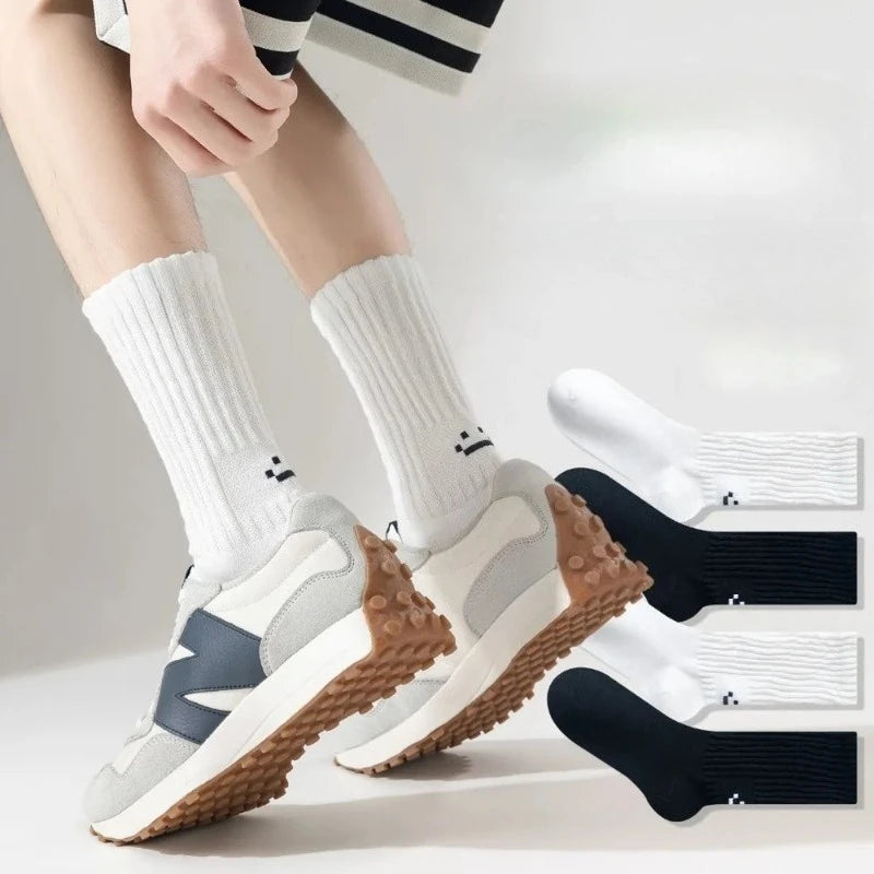 Smiley Face Crew Socks – Ribbed Cotton Blend, EU 35–44