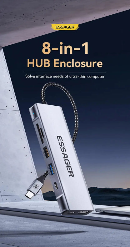 8-in-1 USB-C Hub with M.2 SSD Enclosure – HDMI & PD