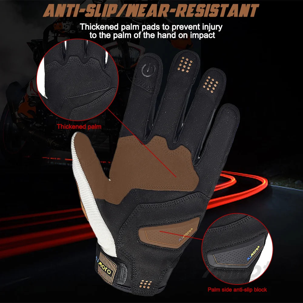 Black and brown glove with thickened palm pads on a dark background