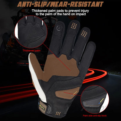 Black and brown glove with thickened palm pads on a dark background