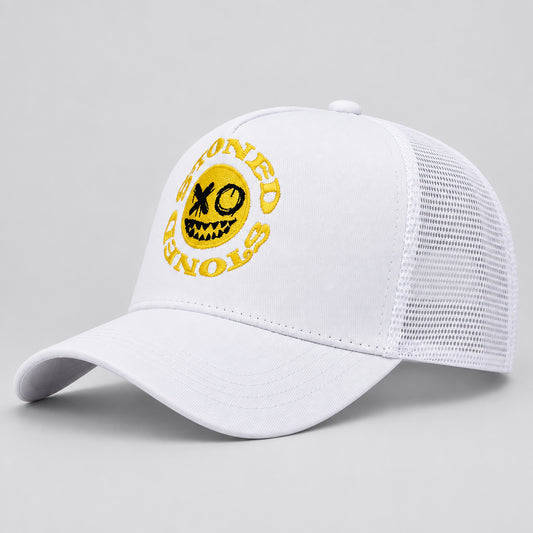 Smiley Face Embroidery Baseball Cap Mesh Trucker, Adjustable, Unisex