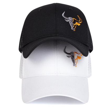 Bull Head Embroidered Trucker Cap – Black & White