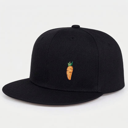 Carrot Embroidered Cap – Black, Flat Brim