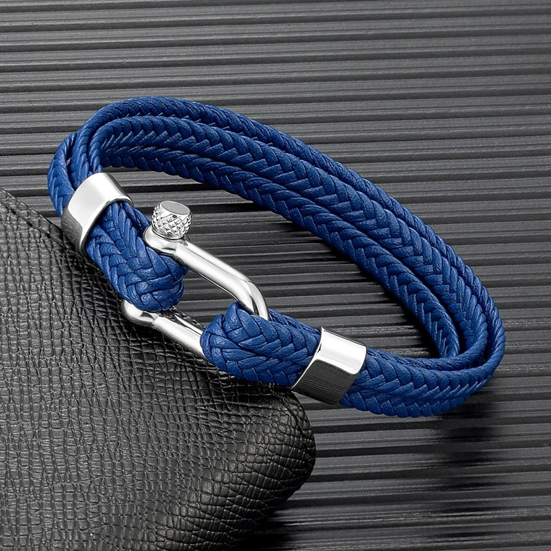 Braided Leather Shackle Bracelet – 5 Colors, 19–23 cm