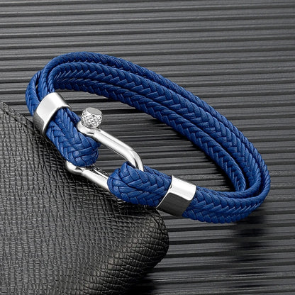 Braided Leather Shackle Bracelet – 5 Colors, 19–23 cm