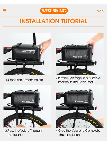 Bike Rear Rack Bag – West Biking 4L, Black, Rain Cover