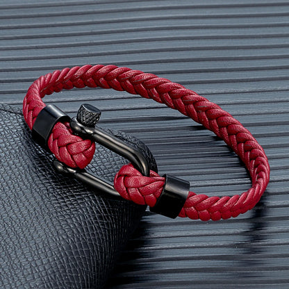 Braided Leather Bracelet – Black Shackle, 6 Colors