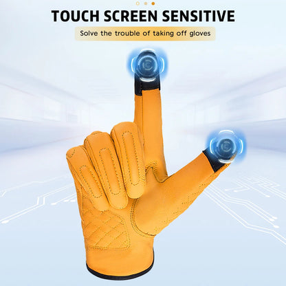 Yellow glove with touch screen sensitive design on a light blue background