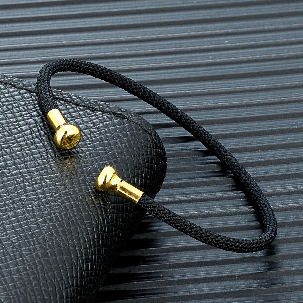 Cord-Wrapped Open Cuff Bracelet – Gold-Tone Ends, Black or Red