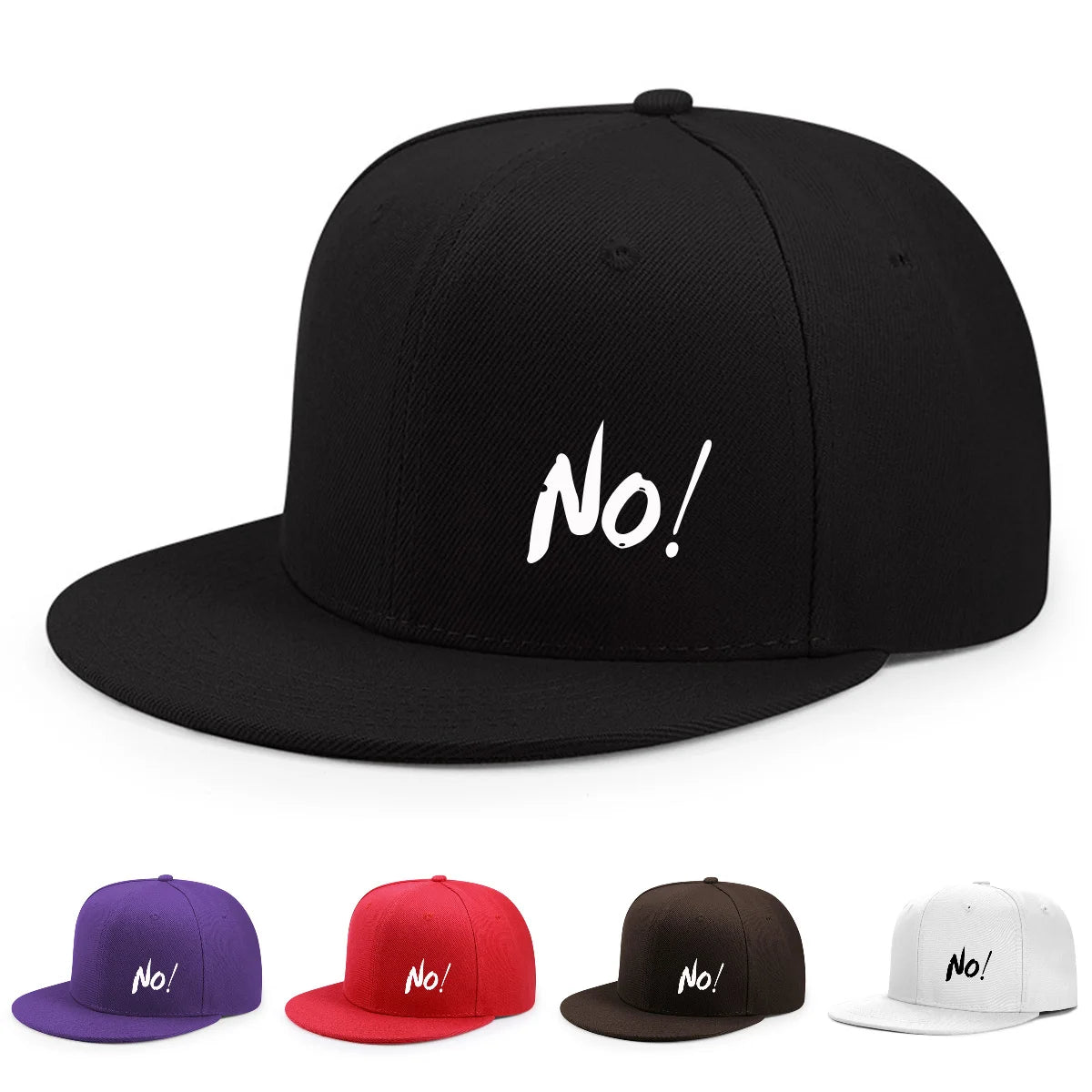 “No!” Graphic Flat-Brim Cap – 14 Colors