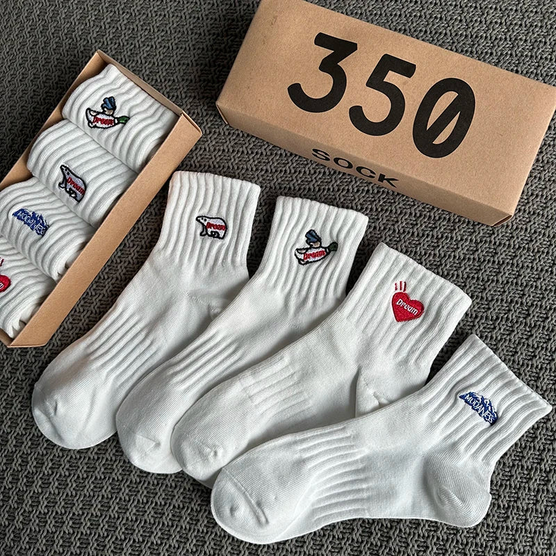 Embroidered Ribbed Socks 4-Pack – Boxed Cotton Blend