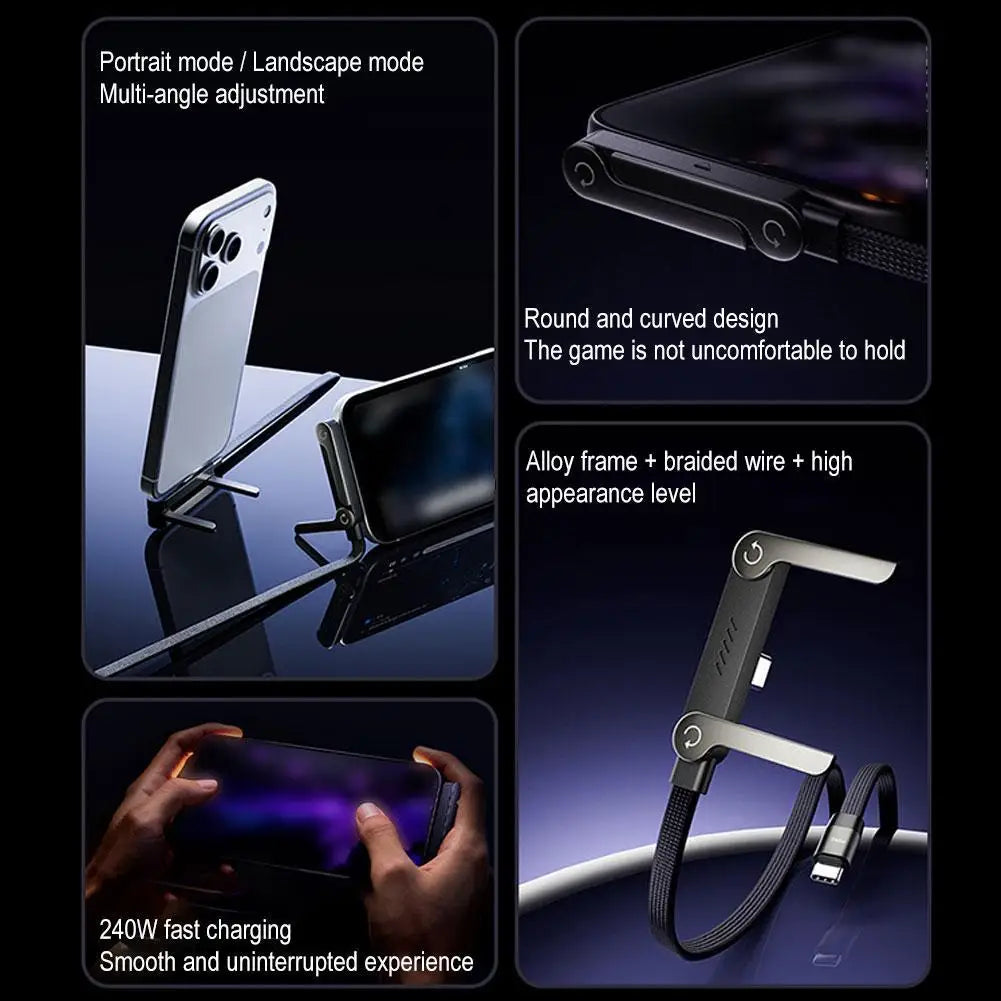 240W Fast Charging Cable + Foldable Phone Stand - USB-C & USB-A 2-in-1