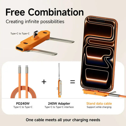 240W USB-C Cable & Folding Phone Stand Adapter – Set Options