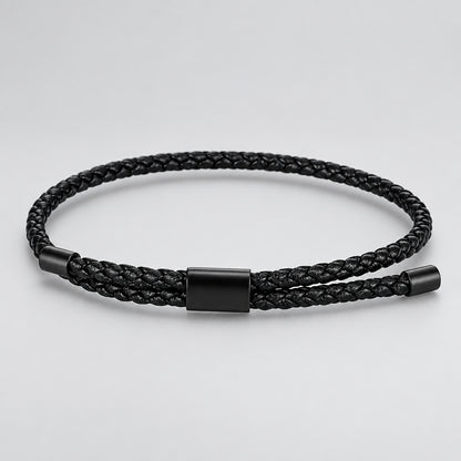 Braided Leather Bracelet – Adjustable Stainless Steel Lock Charm