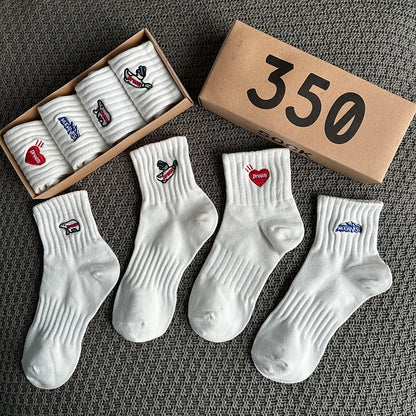 Embroidered Ribbed Socks 4-Pack – Boxed Cotton Blend