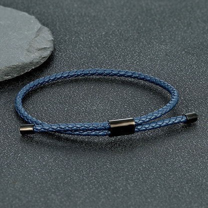 Braided Leather Bracelet – Adjustable Stainless Steel Lock Charm