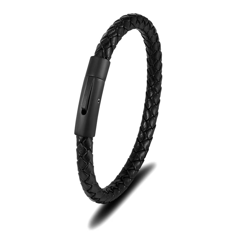 Braided Leather Bracelet – Barrel Clasp, 9 Colors, 19–23 cm