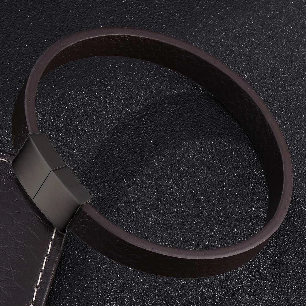 Faux Leather Band Bracelet – Rectangular Clasp, 3 Sizes